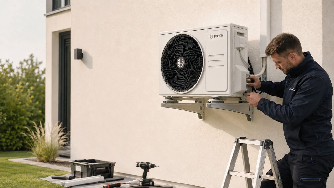 Eneto-Monteur bei Klimaanlage-Installation